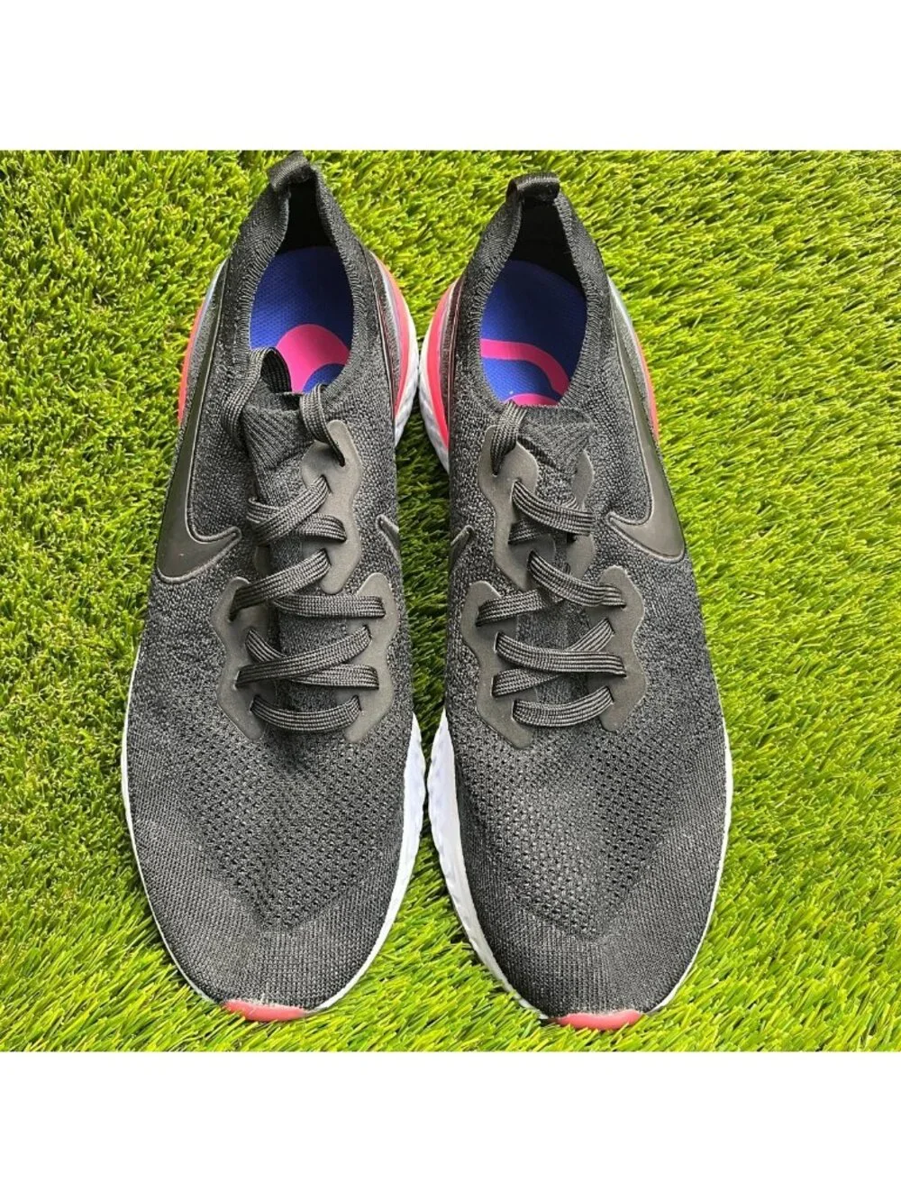 Nike Epic React Flyknit 2 Mens Size 13 Black White Pink Running Shoes Sneakers